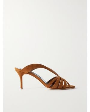 Manolo Blahnik Sardimu 70 Suede Mules - Brown