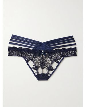 Agent Provocateur Dioni Woven Satin-Trimmed Leavers Lace Briefs - Blue