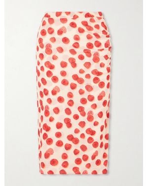 Stella McCartney Printed Mesh Midi Skirt - Red