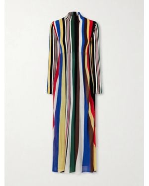 Loewe Striped Chiffon And Ribbed Jersey Maxi Dress - Blue