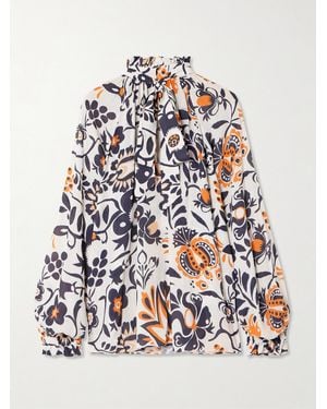 La DoubleJ Cerere Ruffled Tie-Detailed Printed Crepe Blouse - White
