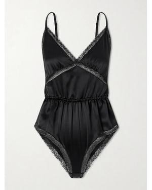 Dolce & Gabbana Lace-Trimmed Silk-Blend Satin Bodysuit - Black