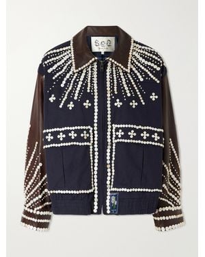 Sea Georgie Button-Embellished Cotton-Canvas And Leather Jacket - Blue