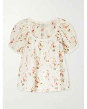 Doen Frederica Lace-Trimmed Floral-Print Organic Cotton Blouse - Natural