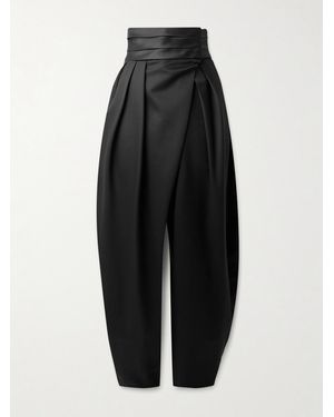 Alaïa Silk-Trimmed Grain De Poudre Wool-Blend Barrel-Leg Trousers - Black
