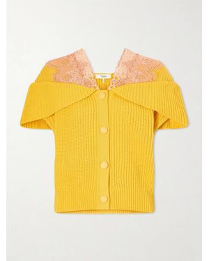 Chloé Lace-Trimmed Ribbed-Knit Cotton Cardigan - Yellow