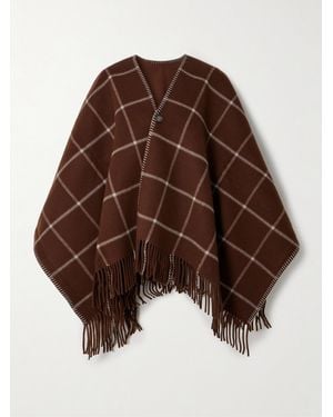 James Purdey & Sons Welbeck Fringed Whipstitched-Trimmed Checked Wool And Cashmere-Blend Cape - Brown