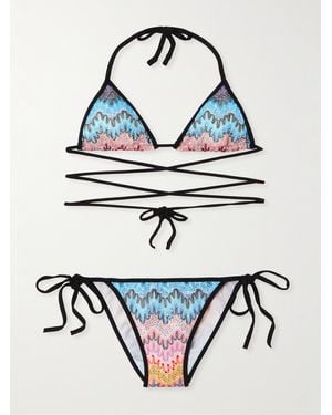 Missoni Mare Triangel-Bikini Aus Gestreiftem Häkelstrick Mit Kristallen - Blau
