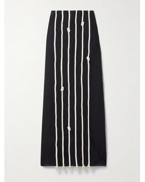 Johanna Ortiz Bucanera Appliquéd Fringed Linen Maxi Skirt - Black