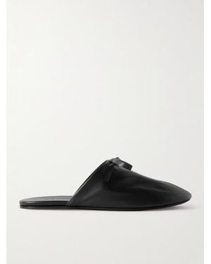 Marie Adam-Leenaerdt Bow-Embellished Leather Slippers - Black