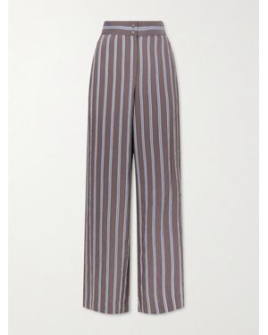 Veronica Beard Striped Woven Wide-Leg Trousers - Brown