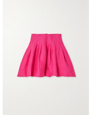Aje. Sheila Frayed Pleated Linen-Blend Mini Skirt - Pink