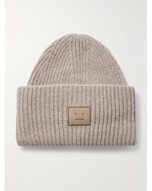 Acne Studios Appliquéd Ribbed Wool And Yak-Blend Beanie - Natural