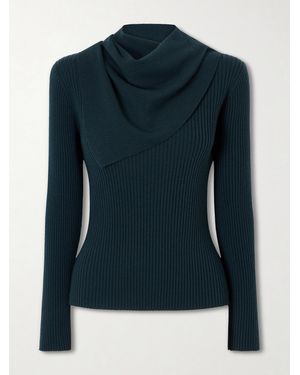 Zimmermann Valiant Scarf-Detailed Ribbed-Knit Wool Sweater - Blue