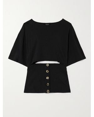 A.W.A.K.E. MODE T-Shirt Aus Biobaumwoll-Jersey Mit Zierknöpfen Und Cut-Outs - Schwarz