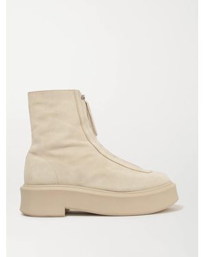 The Row Leather Zip Platform Booties - Natural