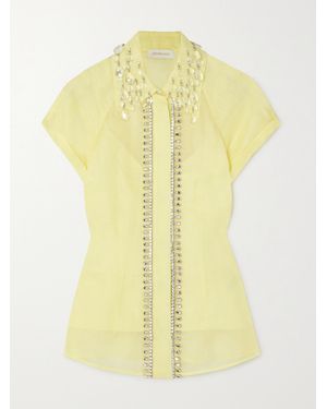 Zimmermann Matchmaker Crystal-Embellished Linen And Silk-Blend Shirt - Yellow