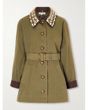 Veronica Beard Langham Dickey Embellished Canvas-Trimmed Woven Coat - Green