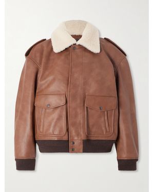 Saint Laurent Lederjacke Mit Shearling-Besatz - Braun