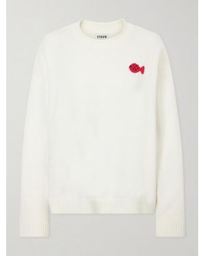 STAUD Da Adolfo Giada Logo-Embroidered Cotton-Blend Sweater - White