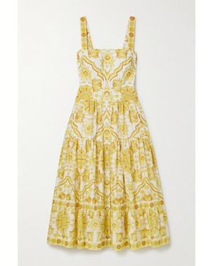 Cara Cara Margarita Tiered Floral-Print Cotton-Poplin Midi Dress - Yellow
