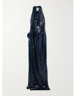 Magda Butrym Appliquéd Sequined Tulle Halterneck Maxi Dress - Blue
