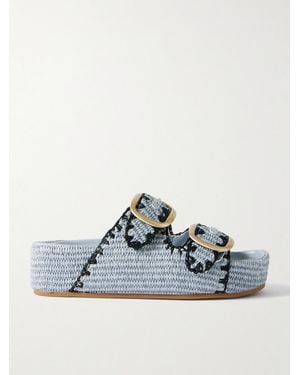 Loeffler Randall Theo Embroidered Raffia Platform Slides - Blau