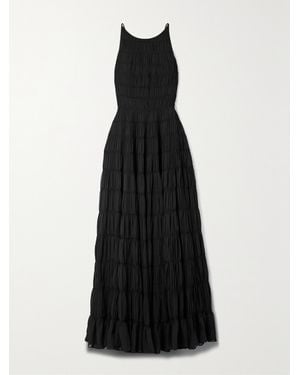 Aje. Rosewood Tiered Shirred Chiffon Gown - Black
