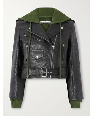 Acne Studios Layered Textured-Leather And Organic Cotton-Jersey Biker Jacket - Black