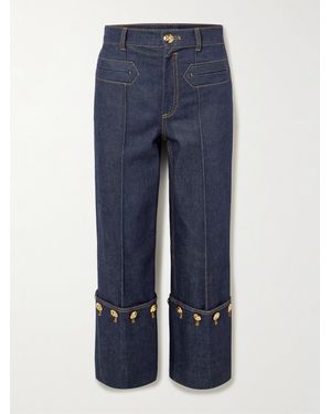 Zimmermann Rebellion Embellished Cropped Mid-Rise Straight-Leg Jeans - Blue