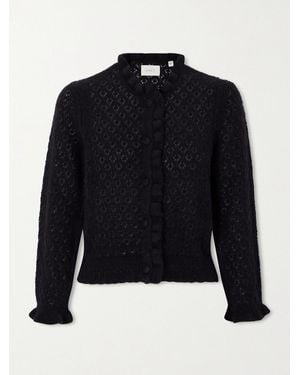 Doen Cardigan En Alpaga Et Laine Mélangés À Mailles Pointelle Et À Volants Claudie - Bleu