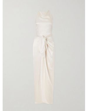 Aflalo Nourin Polka-Dot Knotted Satin-Jacquard Halterneck Maxi Dress - White