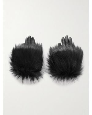 Saint Laurent Handschuhe Aus Leder Mit Faux-Fur-Besatz - Schwarz
