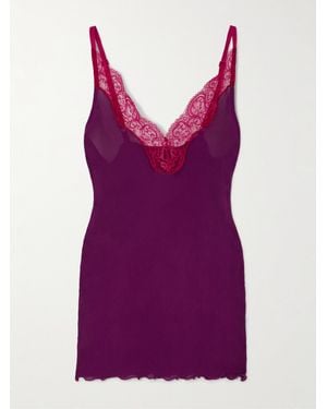 Saint Laurent Tanktop Aus Gerippter Wolle Mit Spitzenbesätzen - Lila