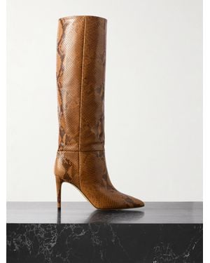 Paris Texas Stiletto Snake-Effect Leather Knee Boots - White