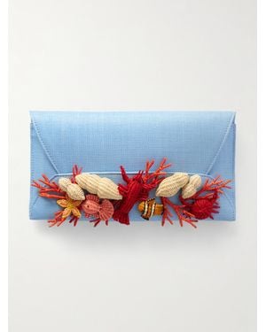 Aquazzura Marea Clutch Aus Geflochtenem Raffiabast Mit Verzierungen - Blau