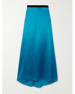Valentino Garavani Maxirock Aus Glänzendem Crêpe Mit Samtbesatz - Blau