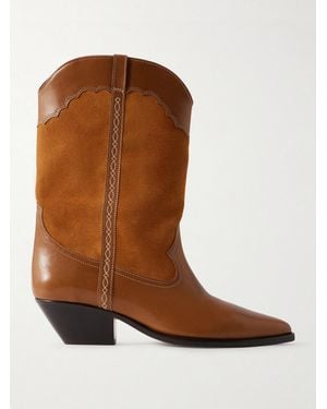 Isabel Marant Duerto Embroidered Suede And Leather Ankle Boots - Brown