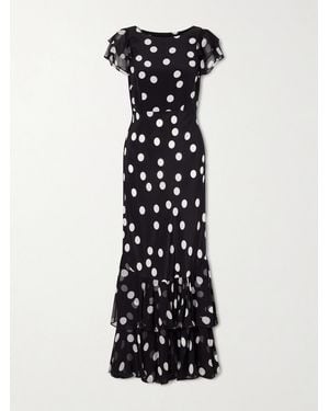 RIXO London Iggy Lace-Trimmed Polka-Dot Midi Dress in Blue | Lyst