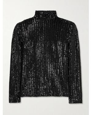 Anine Bing Josephine Sequined Tulle Top - Black