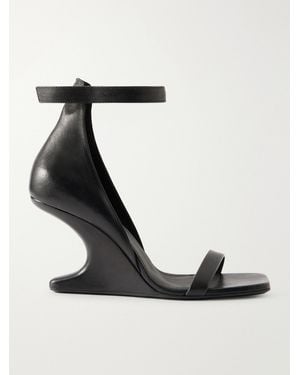 Rick Owens Cantilever Leather Sandals Wedge Mules - Black