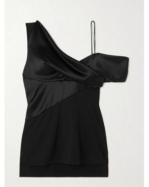 Loewe One-Shoulder Embellished Panelled Satin And Crepe Top - Black