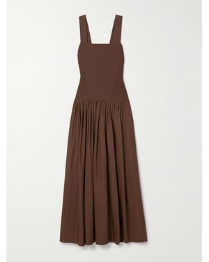 La Ligne Stretch-Knit And Gathered Linen-Blend Midi Dress - Brown