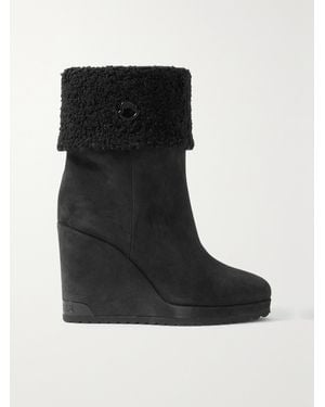Moncler W Short Stiefel Aus Veloursleder Mit Keilabsatz Und Futter Aus Shearling-Imitat - Schwarz