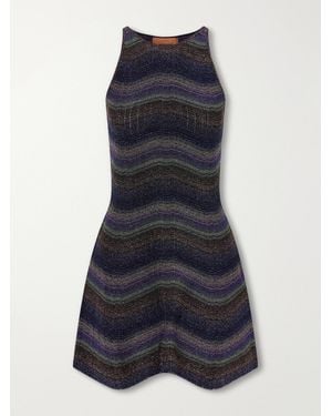 Missoni Metallic Striped Crochet-Knit Mini Dress - Blue
