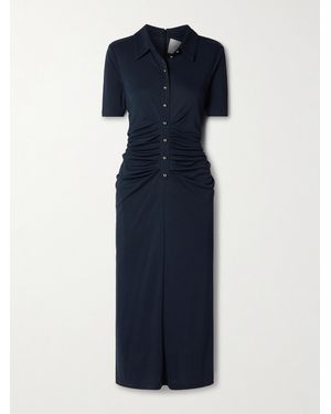 Carolina Herrera Ruched Stretch-Jersey Midi Shirt Dress - Blue