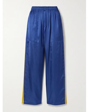 Bode Striped Satin Wide-Leg Track Pants - Blue