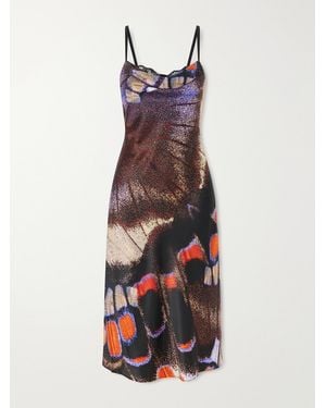 STAUD Evangeline Printed Silk-Blend Satin Midi Dress - White