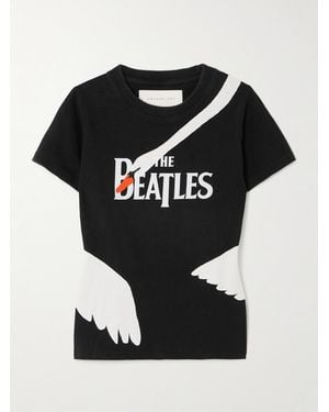 Conner Ives Swan Appliquéd Printed Cotton-Jersey T-Shirt - Black