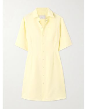 Ami Paris Grain De Poudre Wool Mini Shirt Dress - Yellow